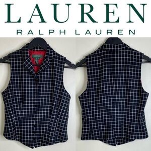 LAUREN RALPH LAUREN GREEN LABEL 100% WOOL VEST IN BLACK & WHITE GRID LINES